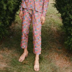 NWT Coco Shop Cotton Pants in Navy Checkerboard